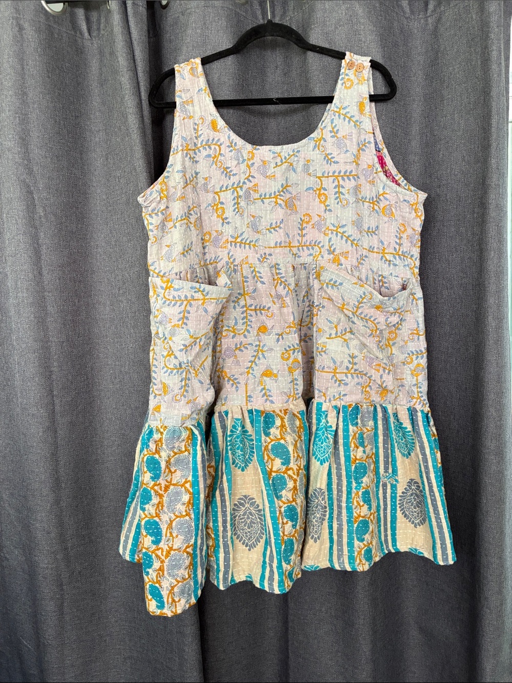 Kantha Bae short dress or tunic yellow and teal